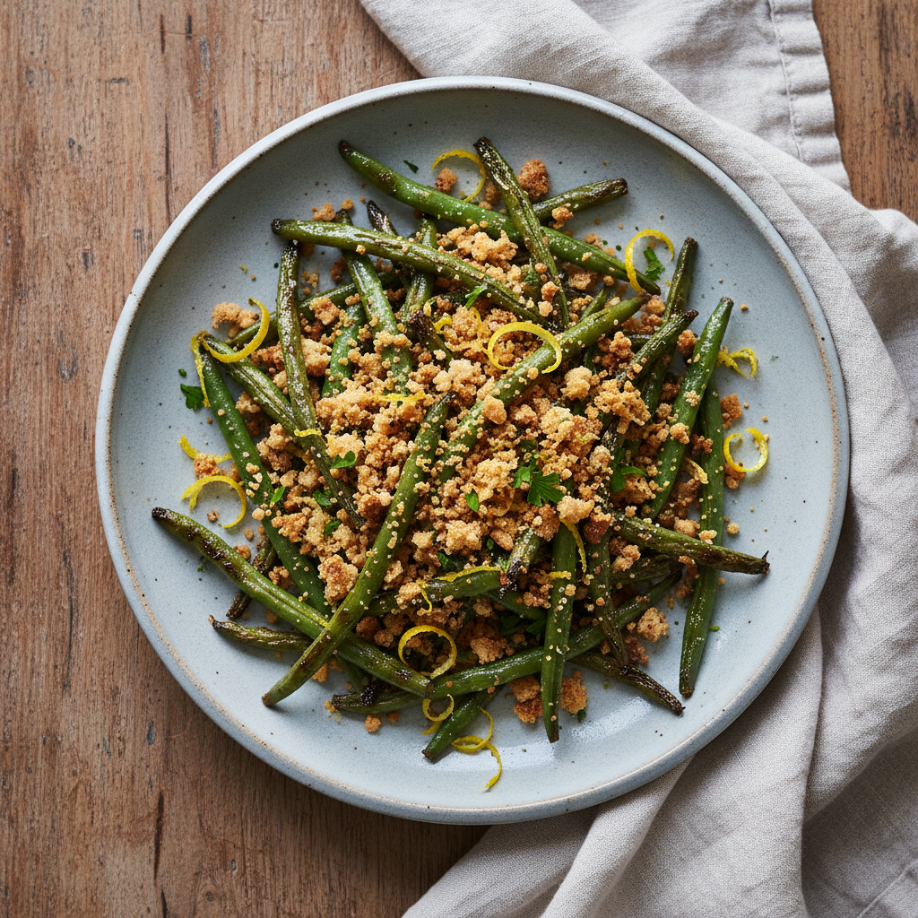 Charred Green Beans with Lemon Breadcrumbs