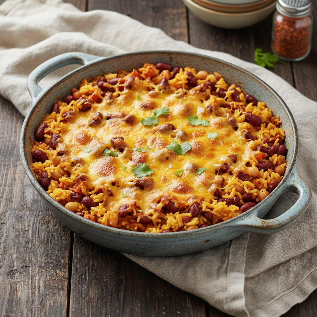 Cheesy Bean and Rice Skillet
