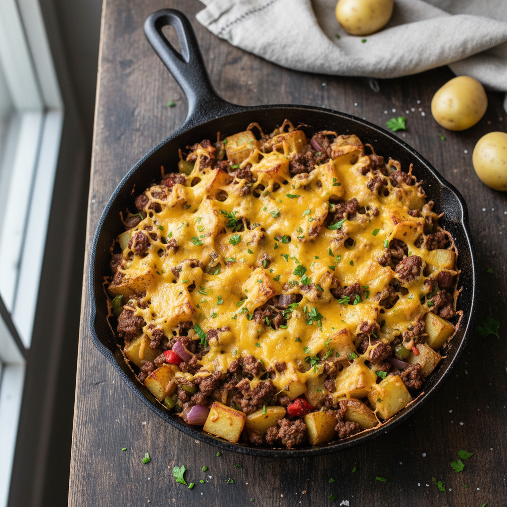 Cheesy Beef and Potato Skillet