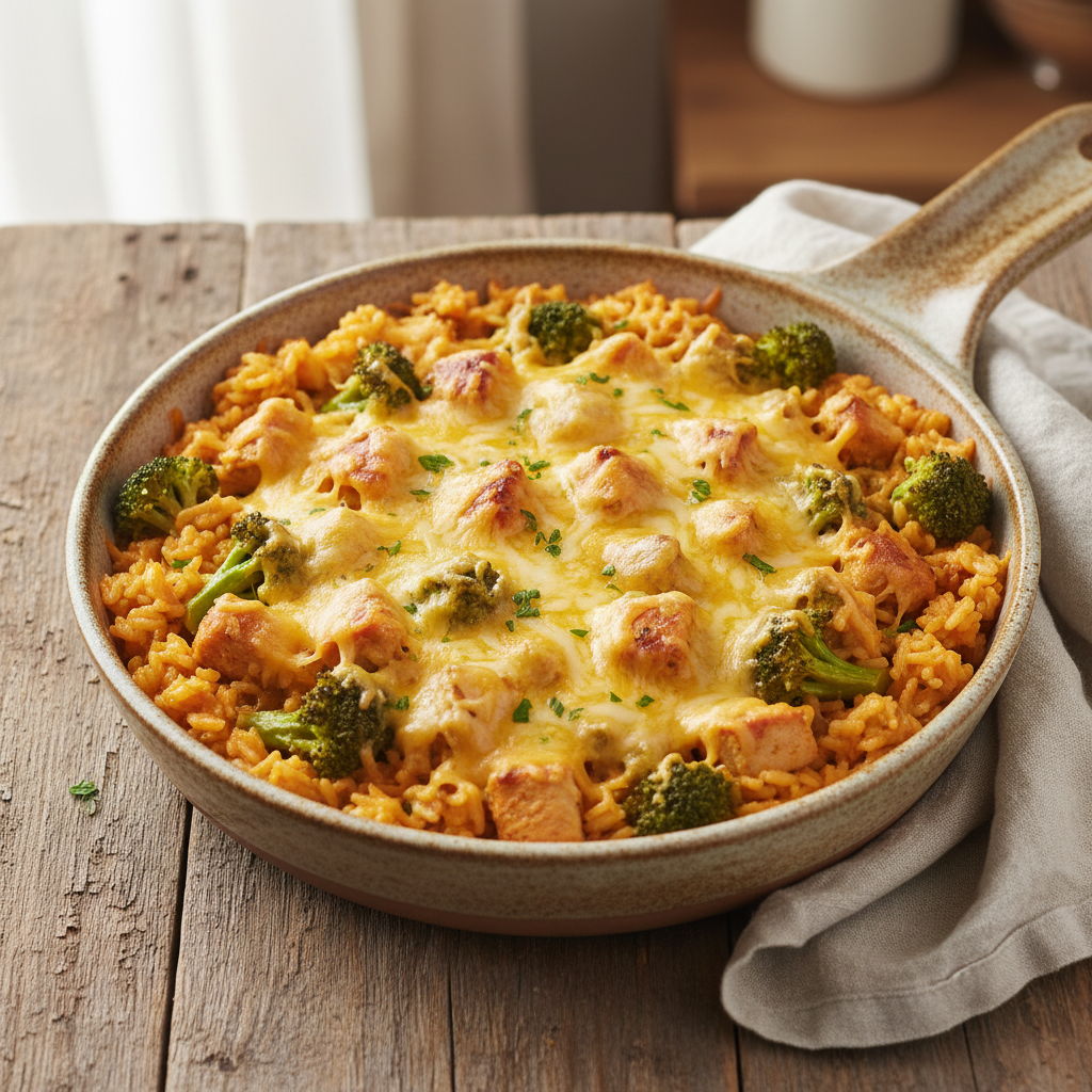 Cheesy Chicken and Broccoli Rice Skillet