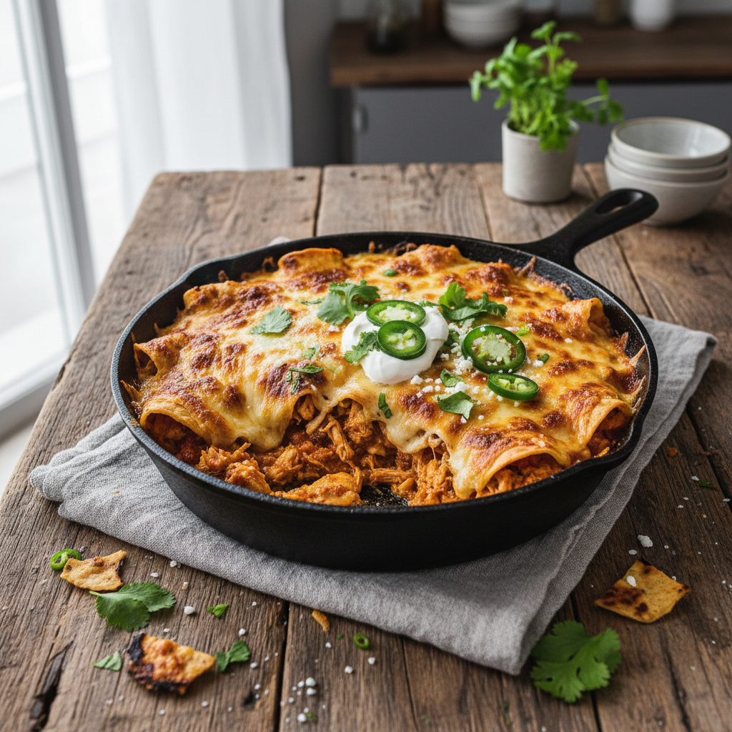 Cheesy Skillet Chicken Enchiladas