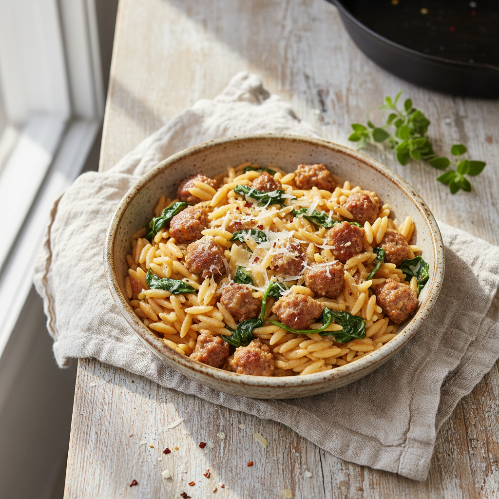Comforting Sausage and Spinach Orzo