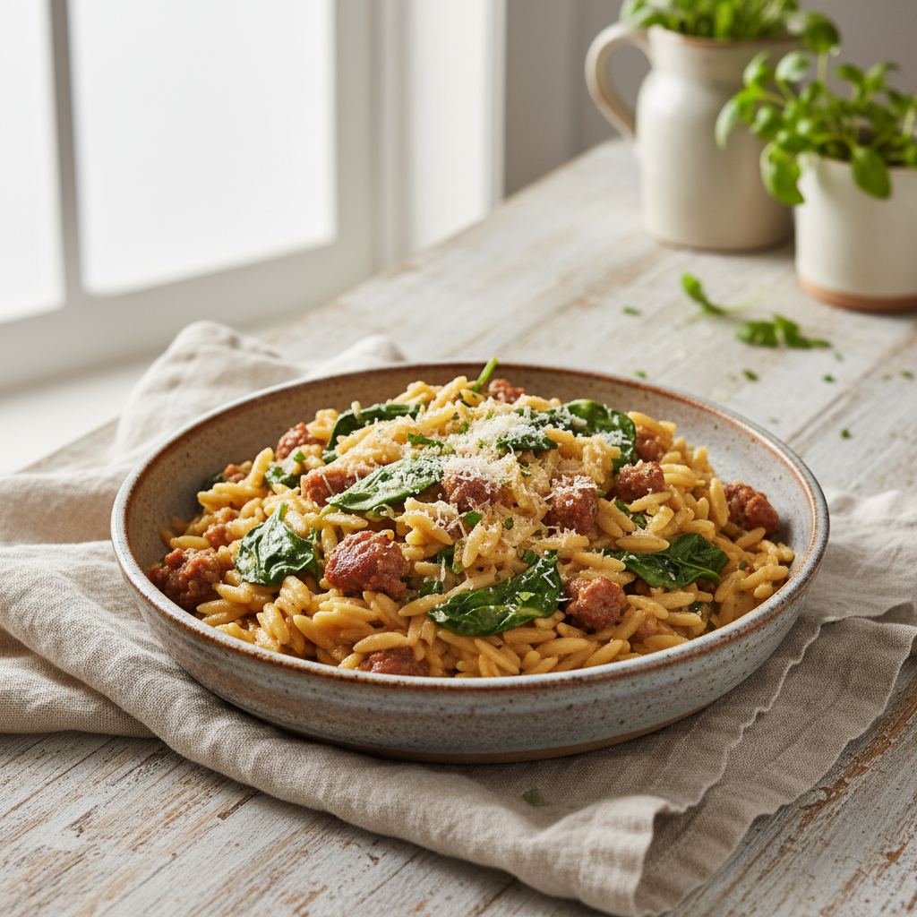 Cozy Sausage and Spinach Orzo