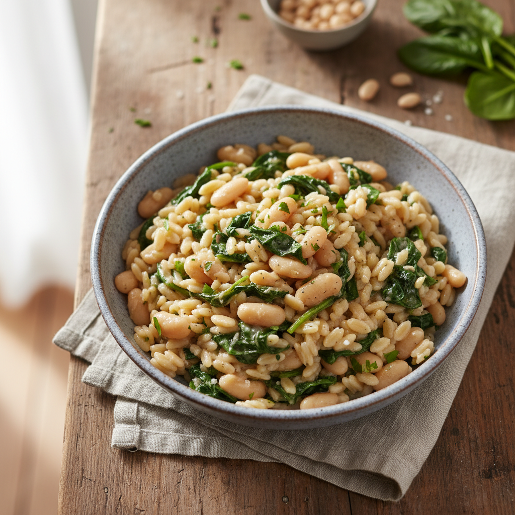 Cozy White Bean and Spinach Orzo