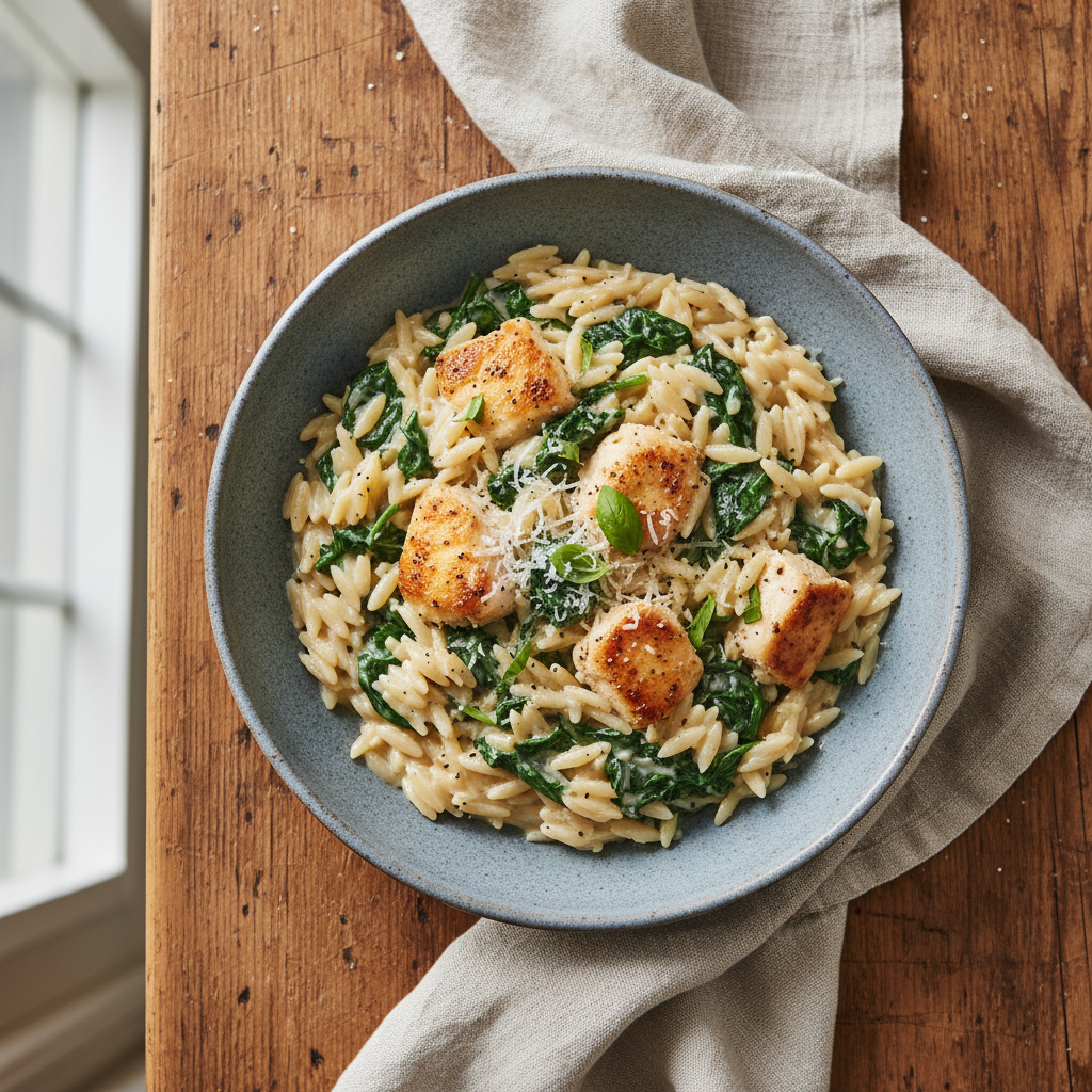 Creamy Chicken and Spinach Orzo