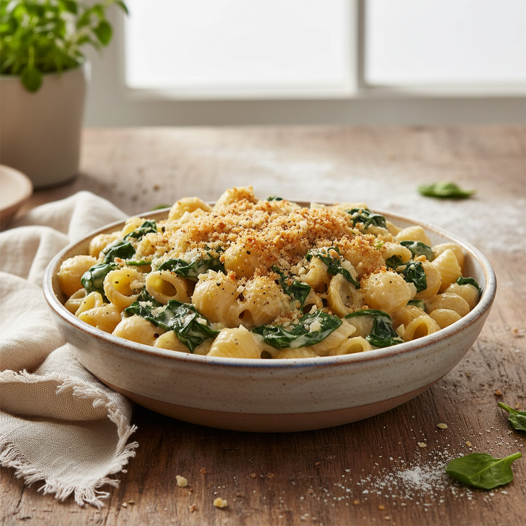 Creamy Garlic Spinach Mac and Cheese
