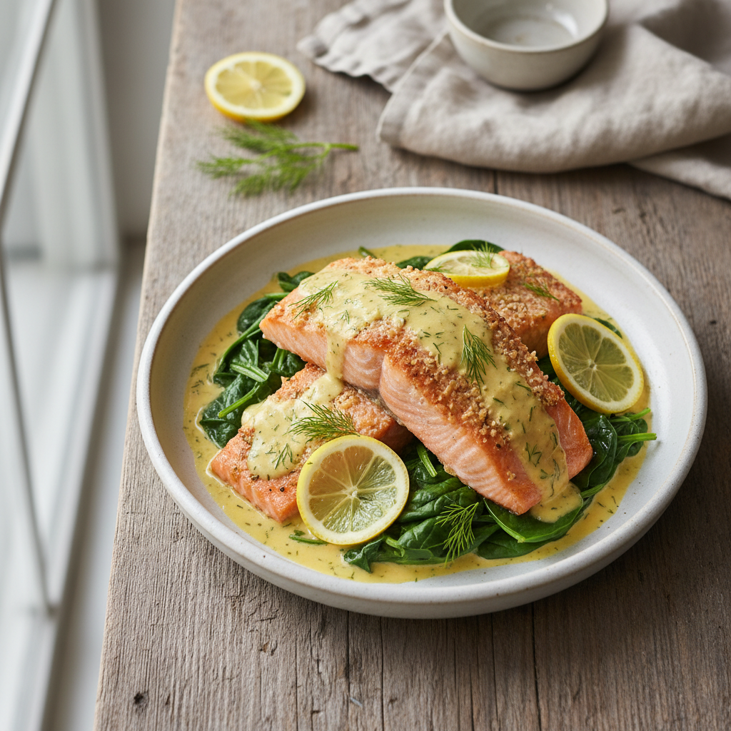 Creamy Lemon Dill Salmon with Spinach