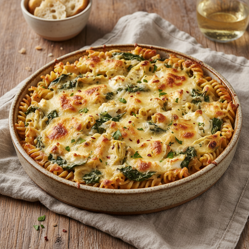Creamy Spinach Artichoke Pasta Bake