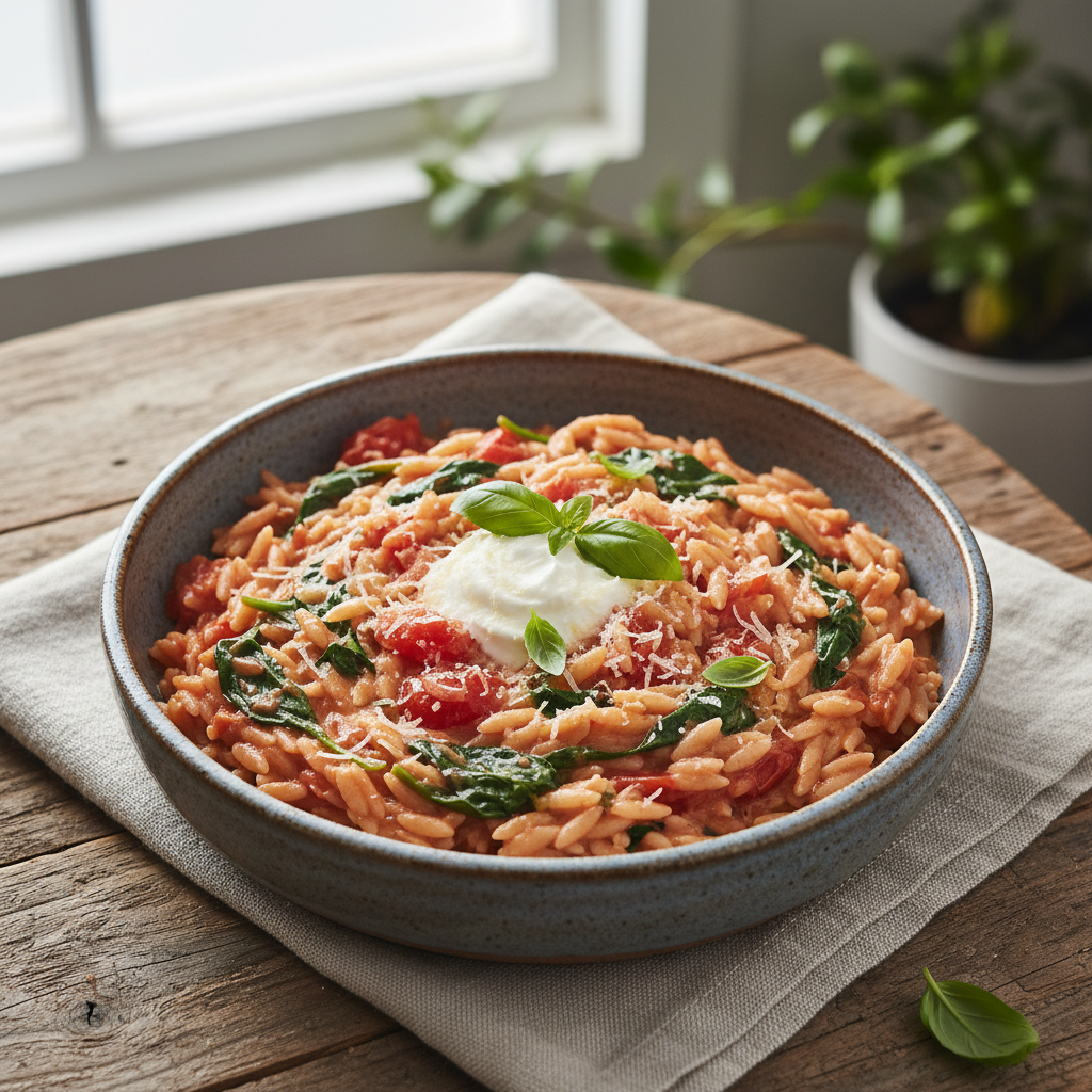 Creamy Tomato and Spinach Orzo
