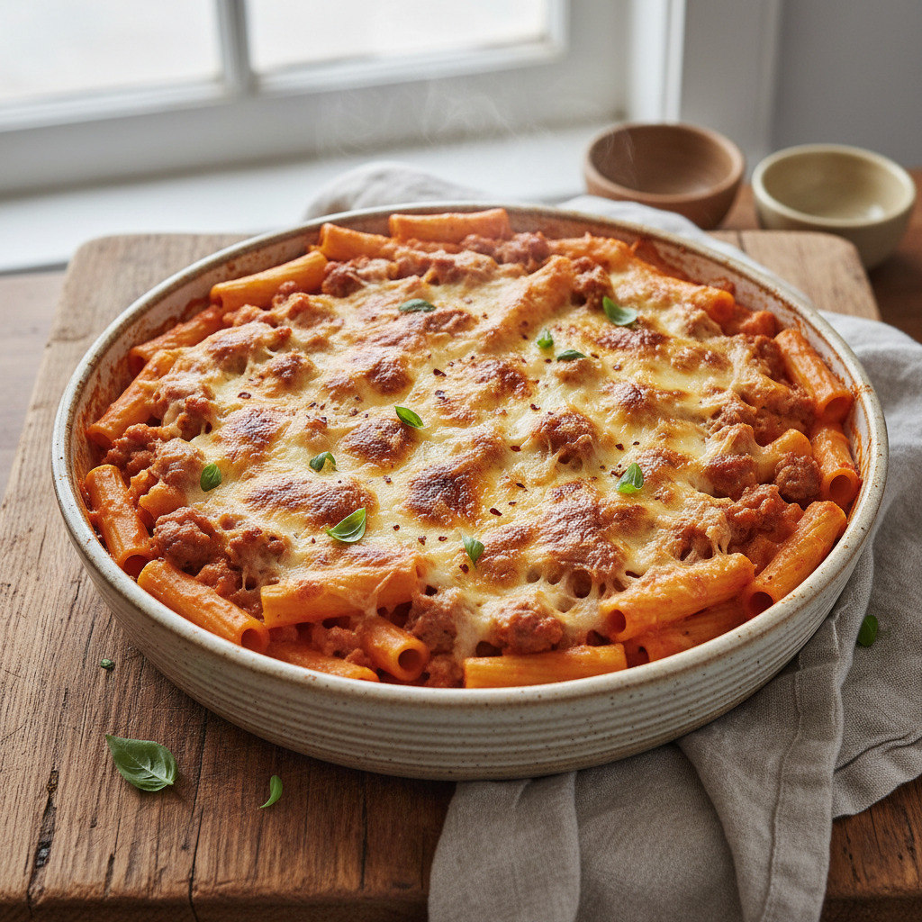 Creamy Tomato and Sausage Pasta Bake