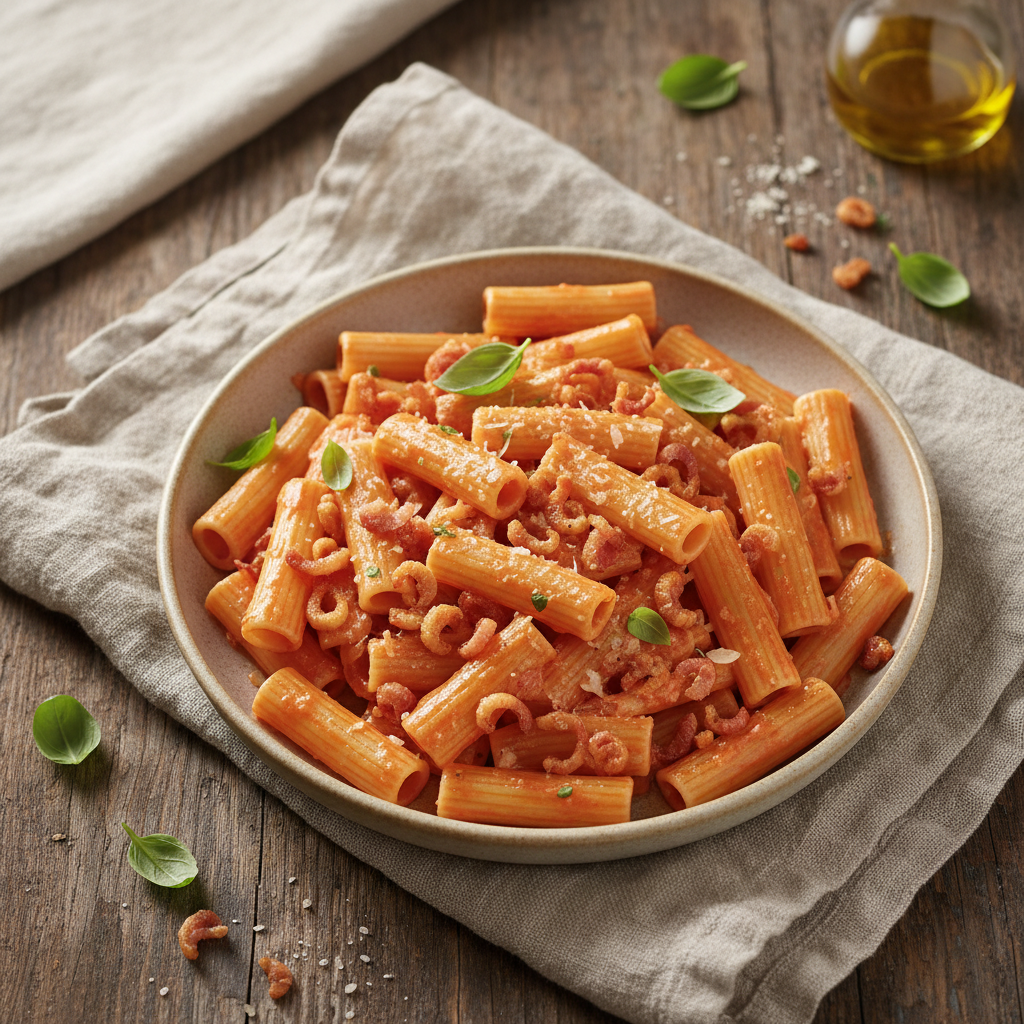 Creamy Tomato Pasta with Crispy Pancetta