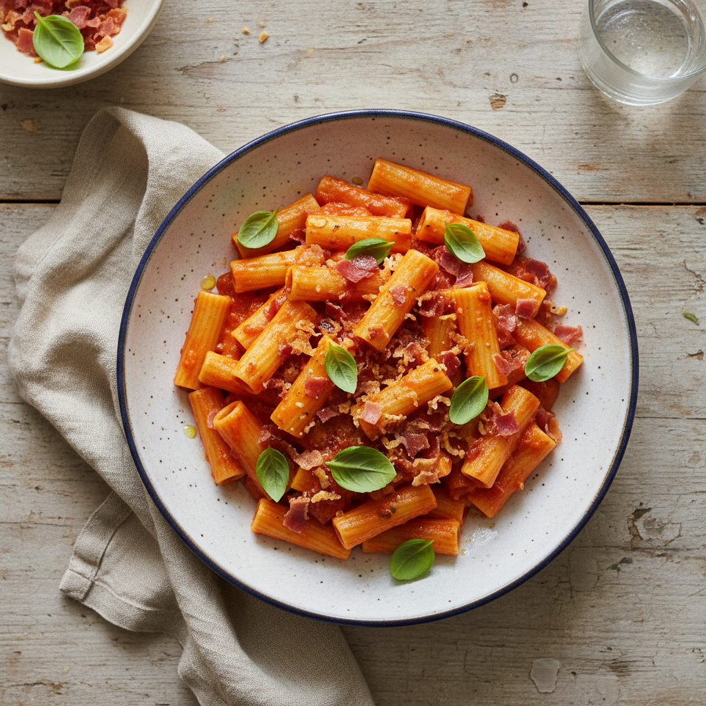 Creamy Tomato Pasta with Crispy Prosciutto