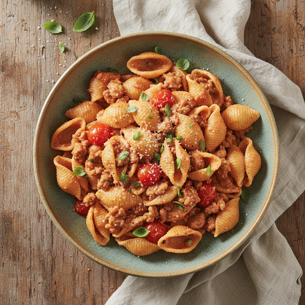 Creamy Tomato Sausage Shells