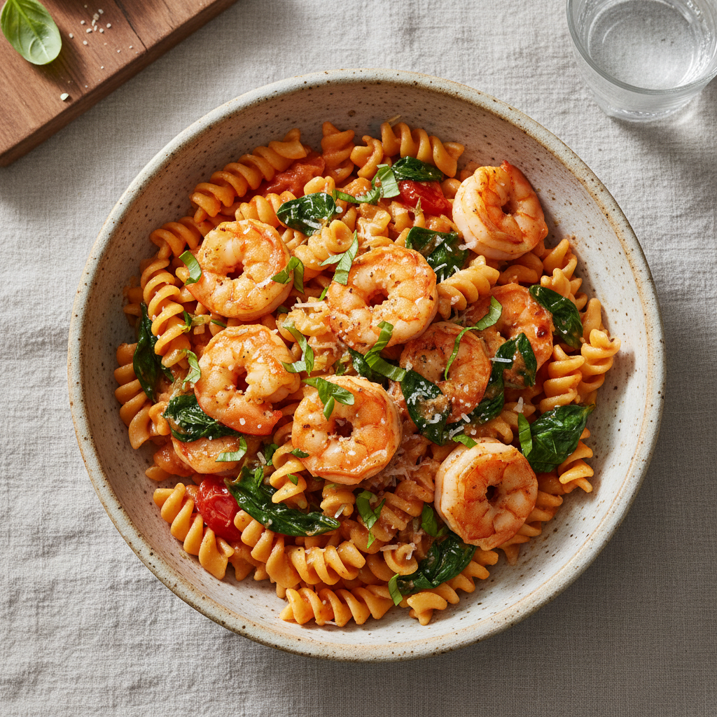 Creamy Tomato Shrimp and Spinach Pasta