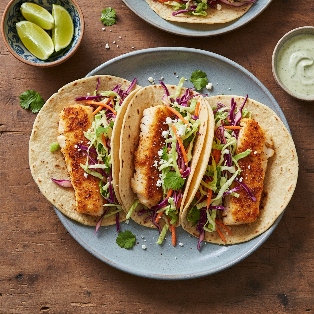 Crispy Baked Fish Tacos with Slaw