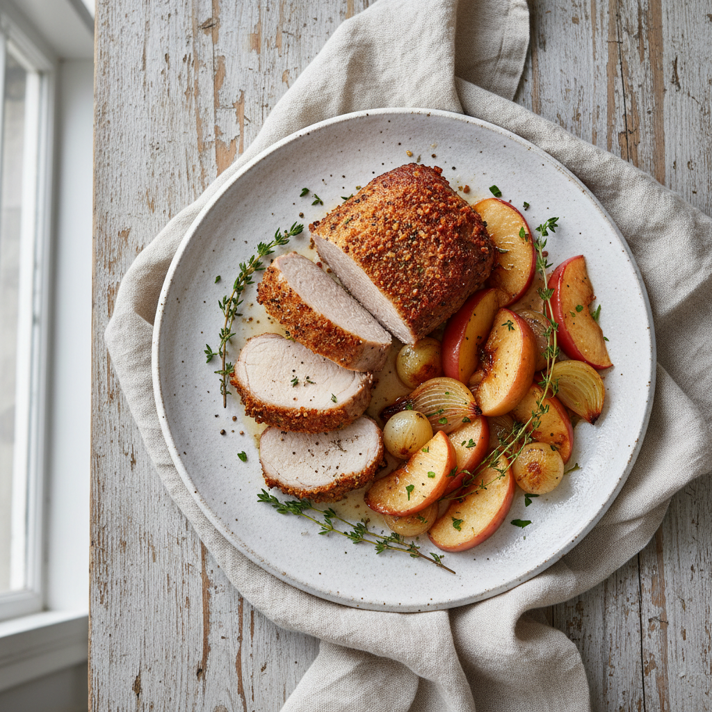 Crispy Baked Pork Tenderloin with Apples