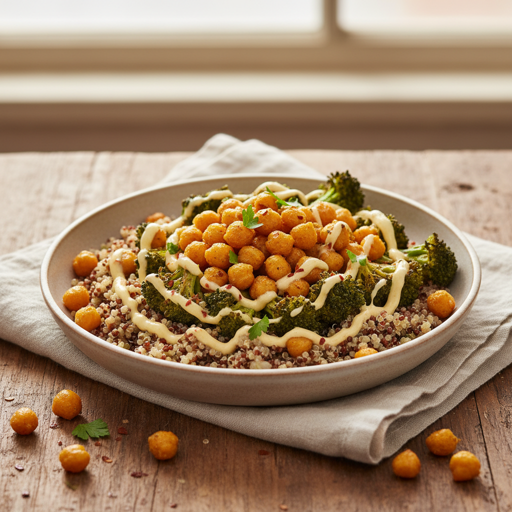 Crispy Chickpea and Broccoli Bowls with Tahini Drizzle