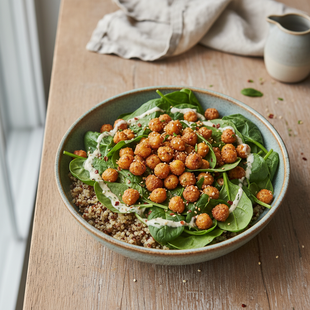 Crispy Chickpea and Spinach Bowls