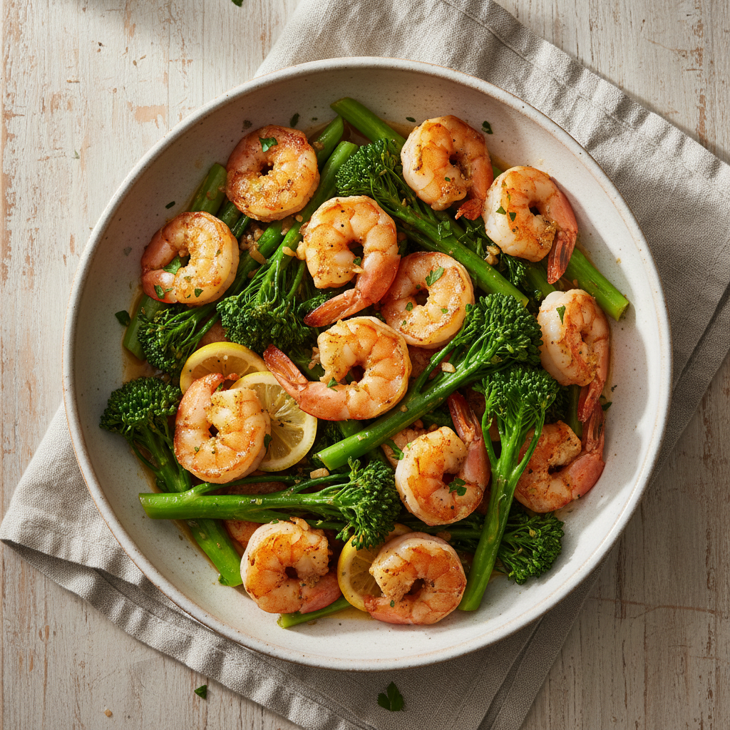 Crispy Garlic Butter Shrimp and Broccolini
