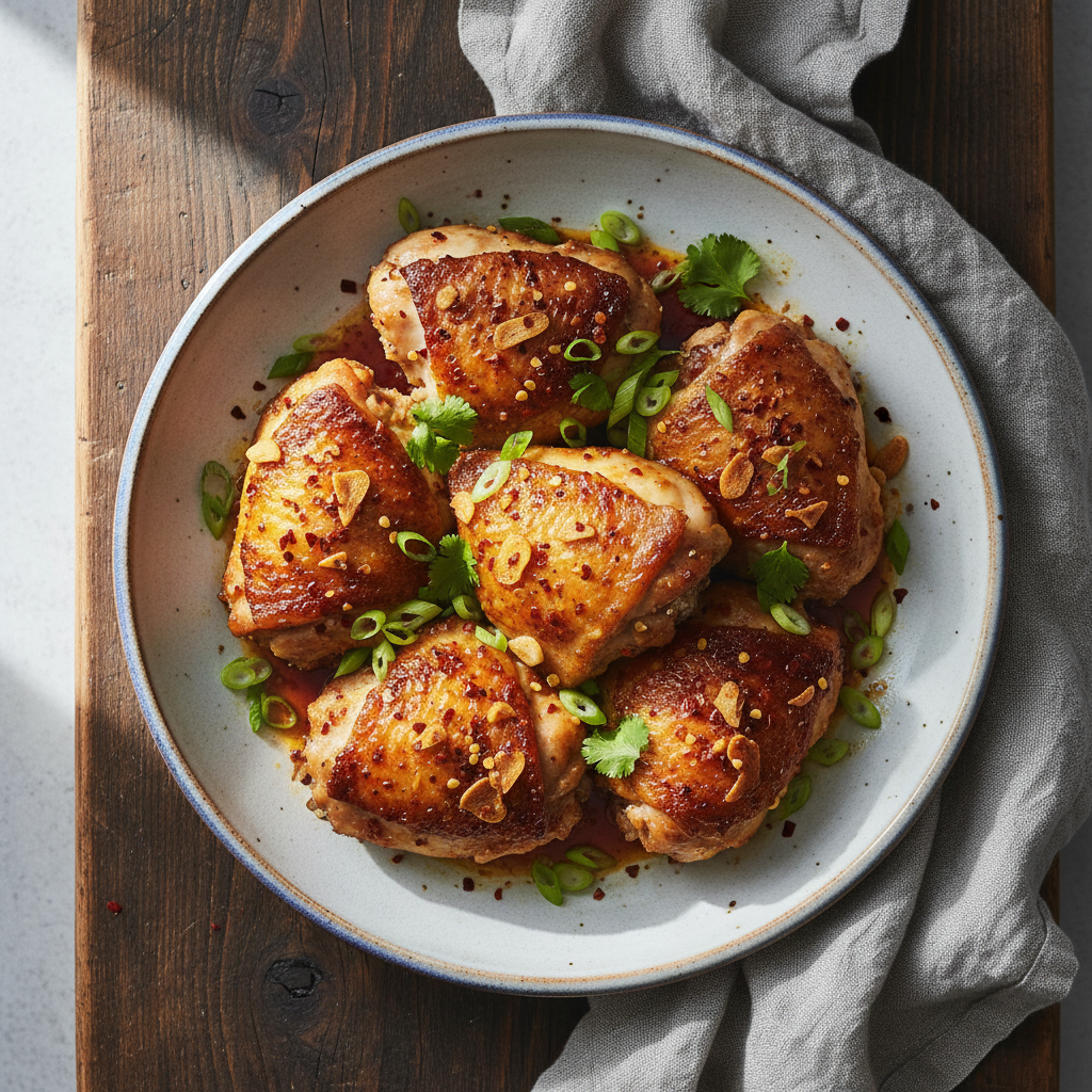 Crispy Garlic Chili Chicken Thighs