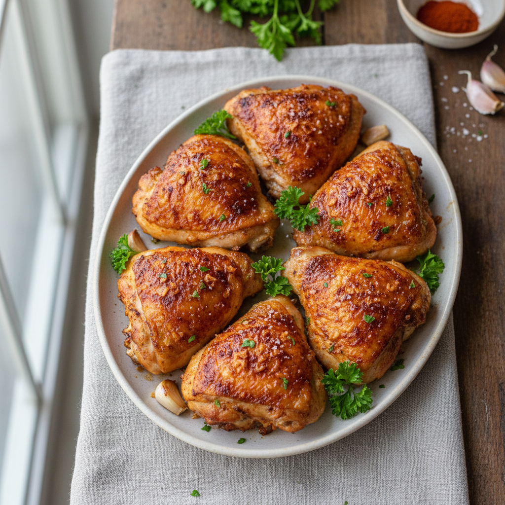 Crispy Garlic Paprika Chicken Thighs