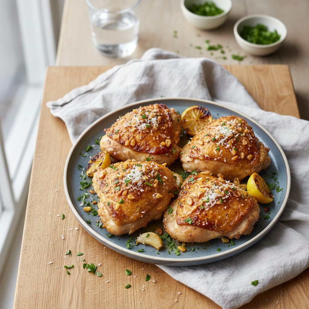 Crispy Garlic Parmesan Chicken Thighs