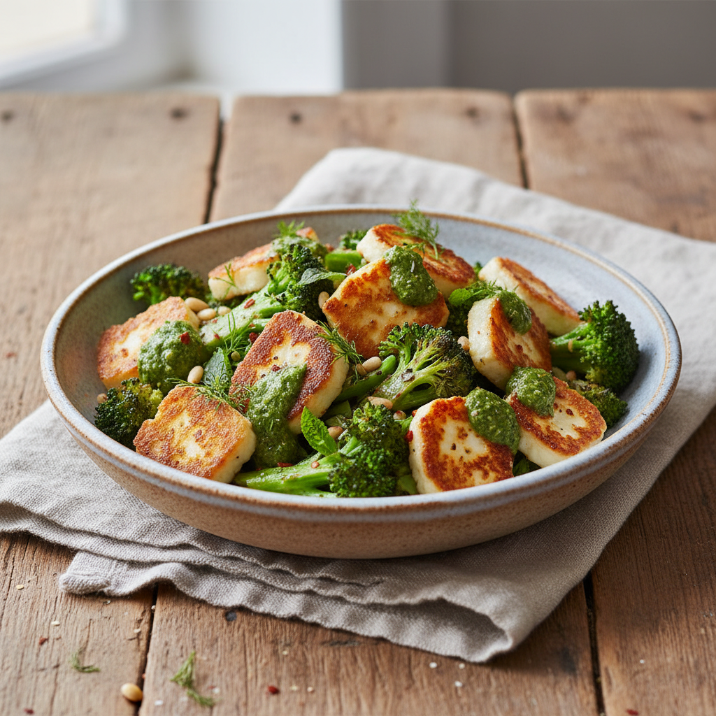 Crispy Halloumi and Broccoli Bowls