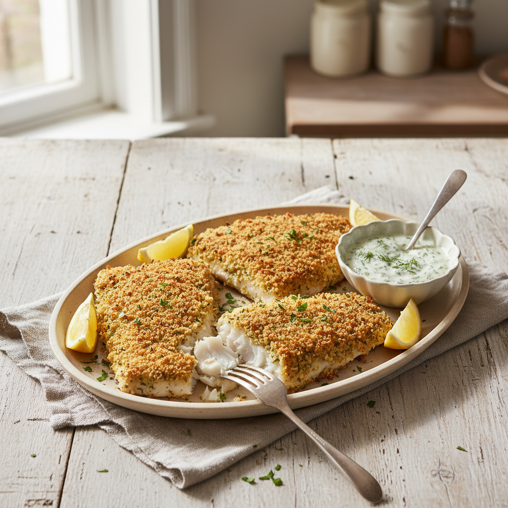 Crispy Oven Baked Fish with Tartar