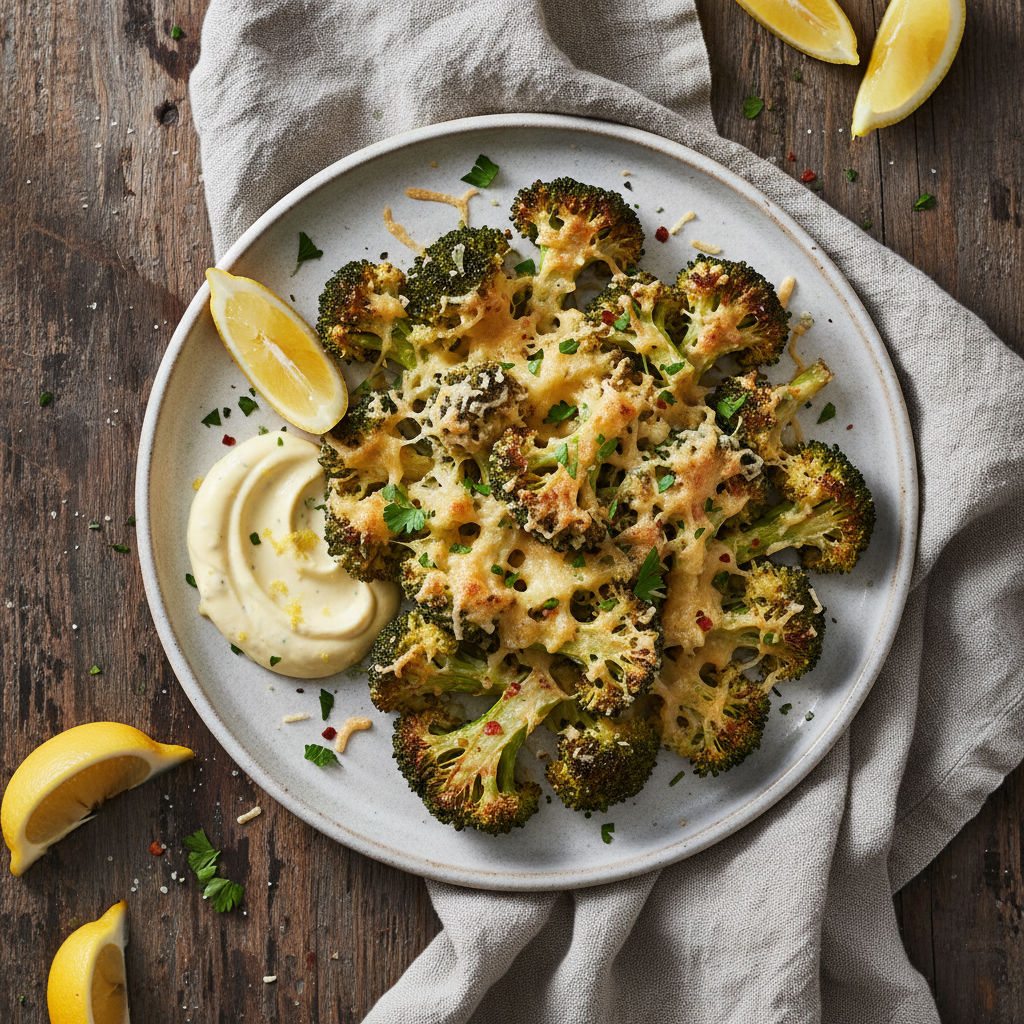 Crispy Parmesan Broccoli with Lemon Aioli
