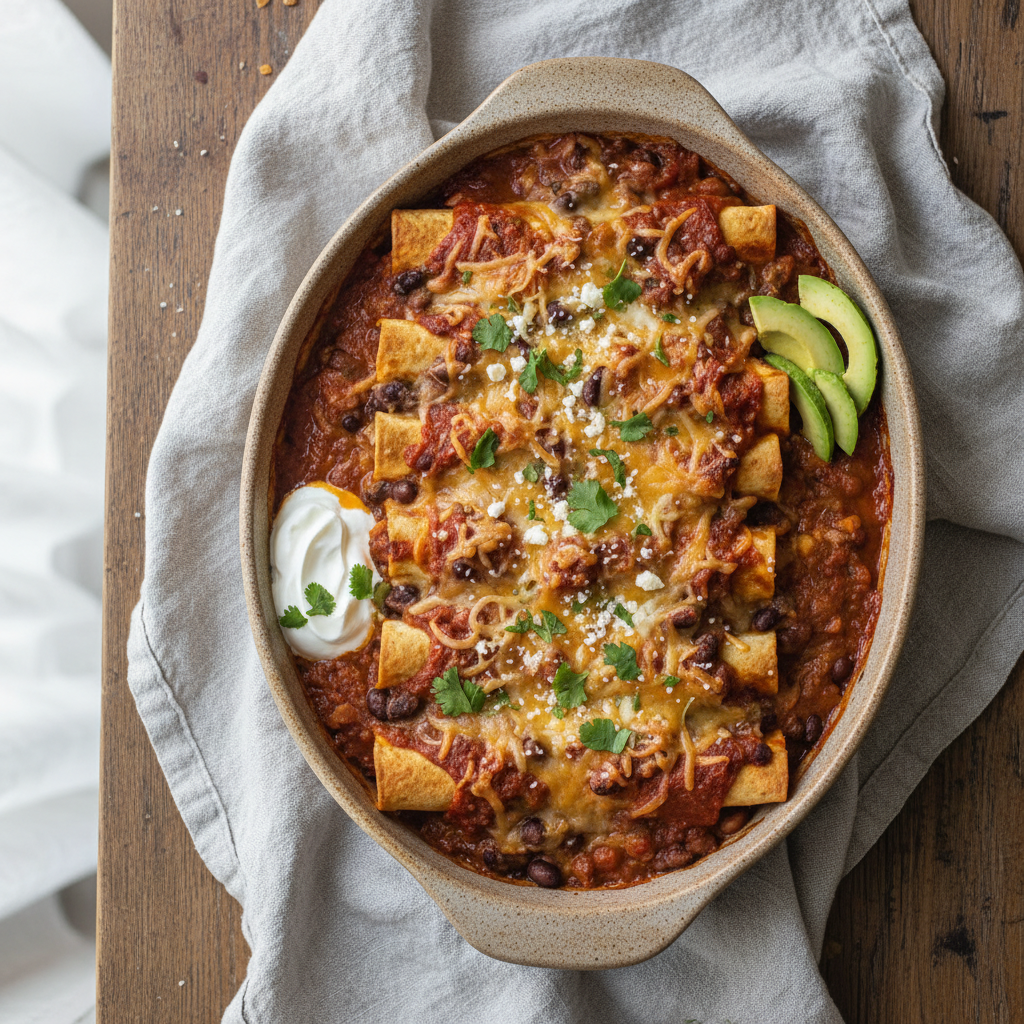 Easy Bean and Cheese Enchilada Bake