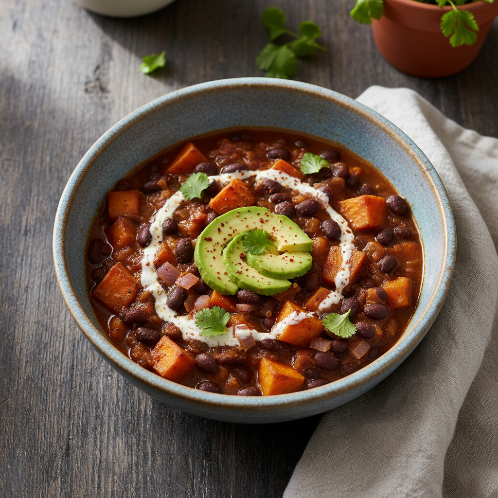 Easy Black Bean Sweet Potato Chili