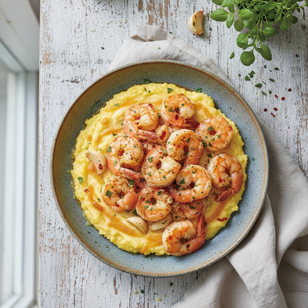 Garlic Butter Shrimp with Polenta