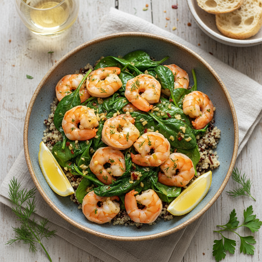 Garlic Lemon Shrimp and Spinach Bowls