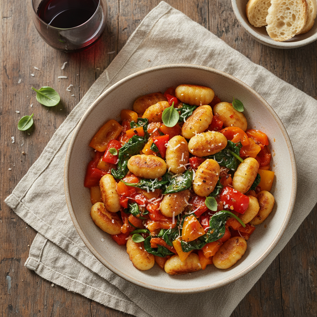 Gnocchi with Roasted Bell Peppers and Spinach