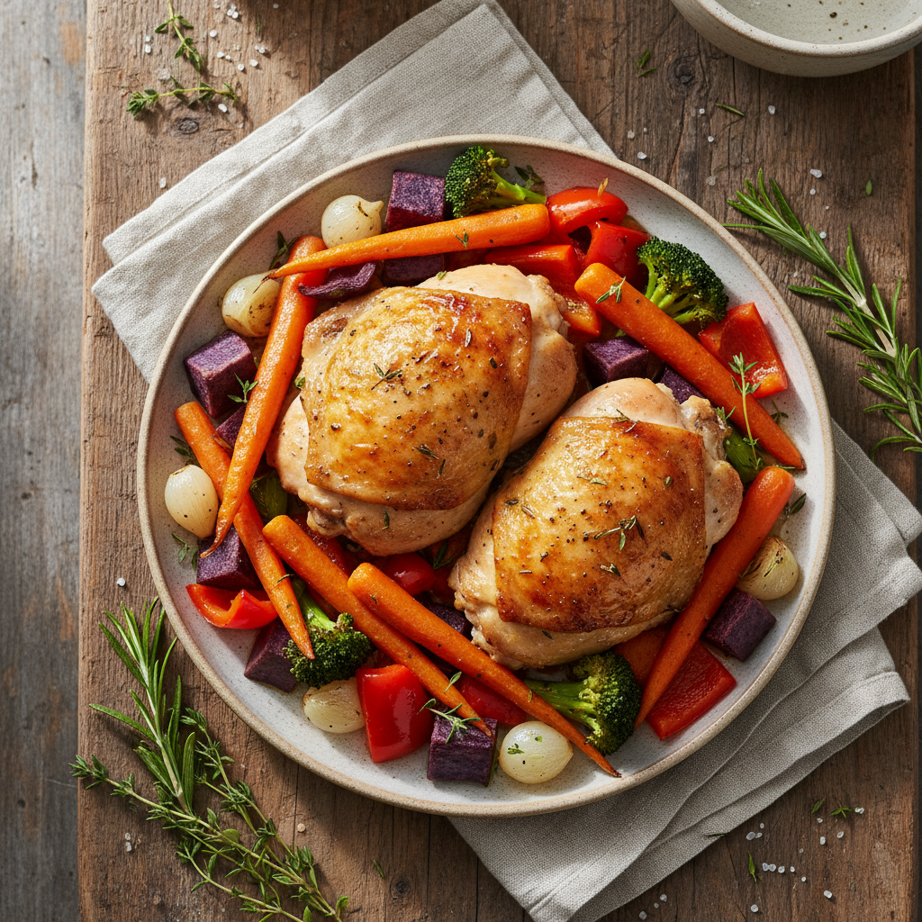 Golden Chicken Thighs & Roasted Veggies