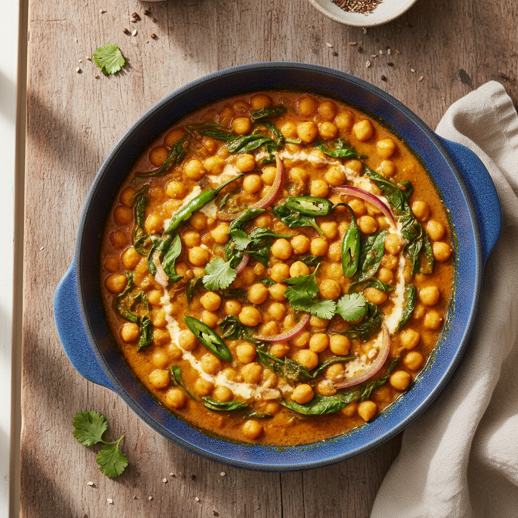 Golden Curried Chickpea & Spinach Skillet