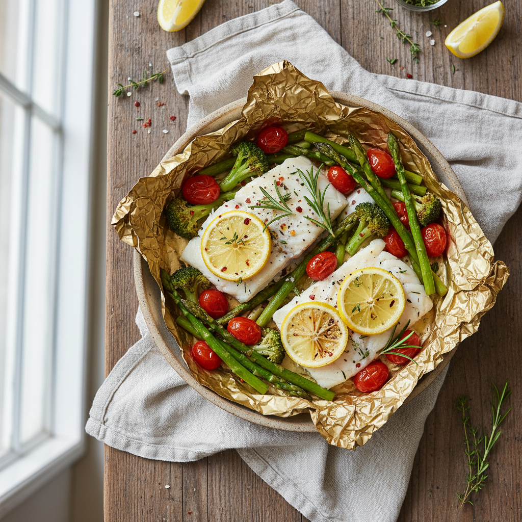 Golden Fish and Veggie Foil Packets