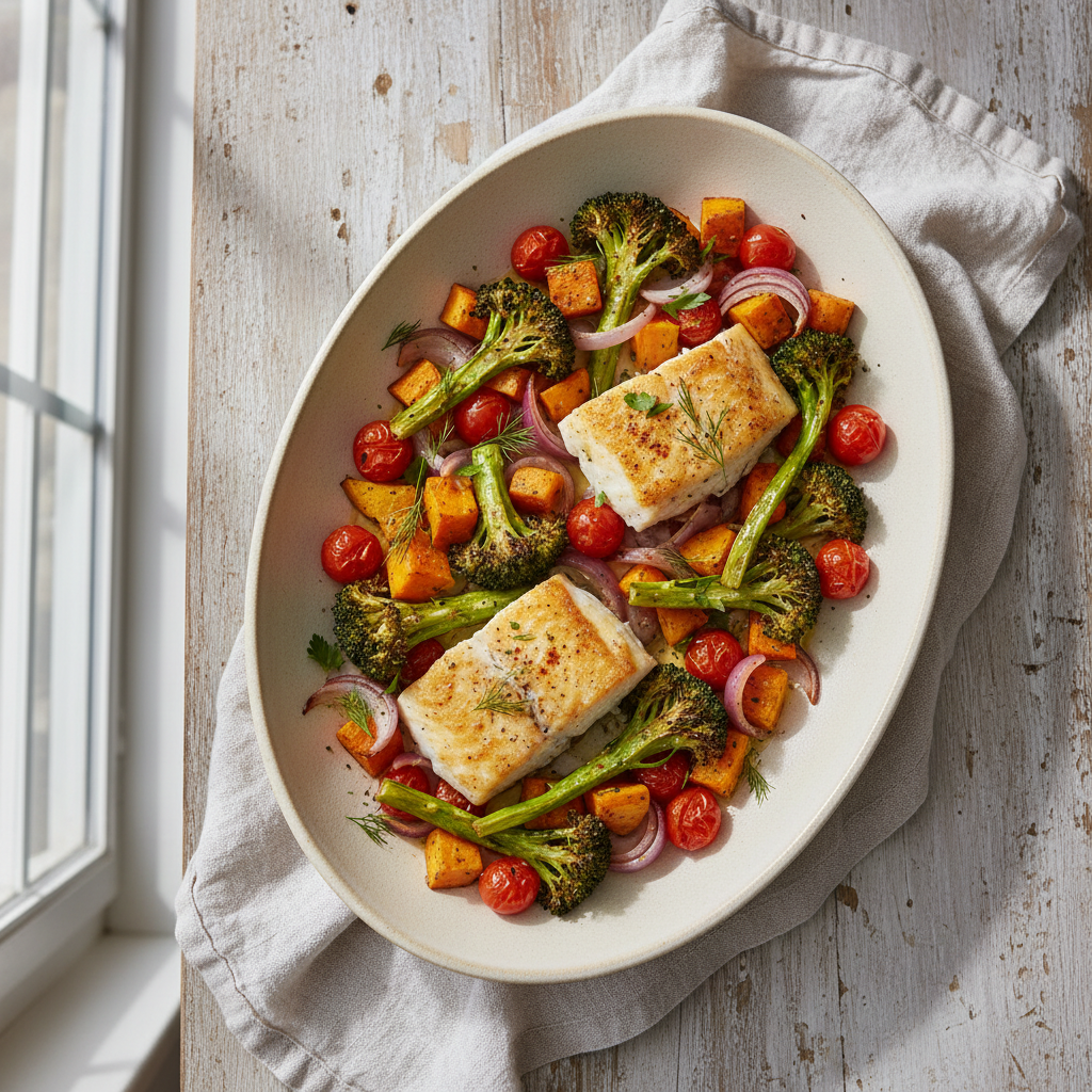 Golden Fish and Veggie Sheet Pan