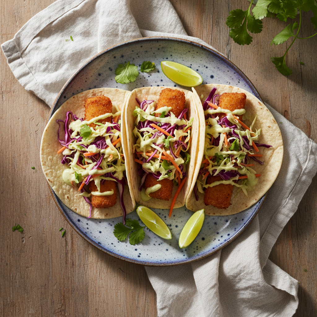Golden Fish Stick and Slaw Tacos