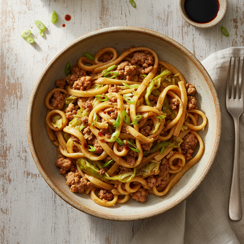 Golden Pork and Cabbage Noodles