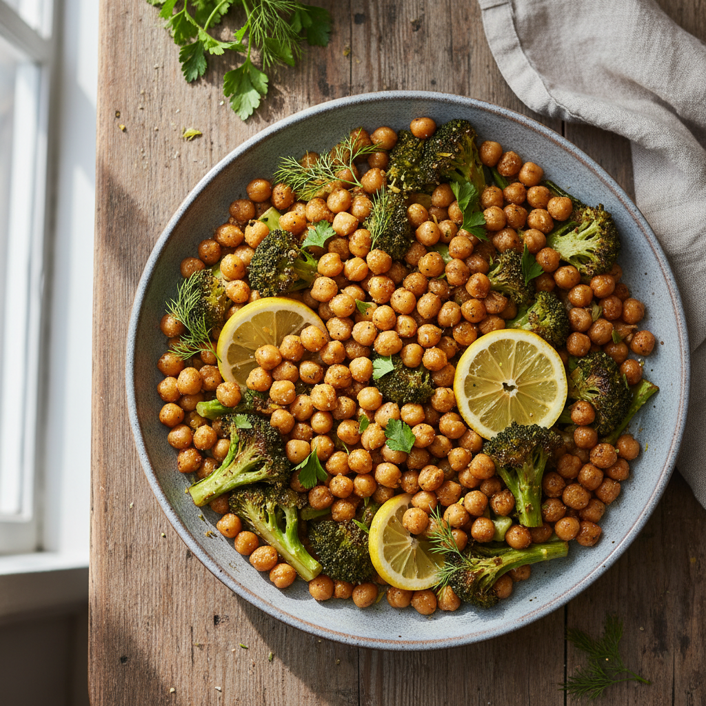 Golden Sheet Pan Lemon Chickpeas and Broccoli