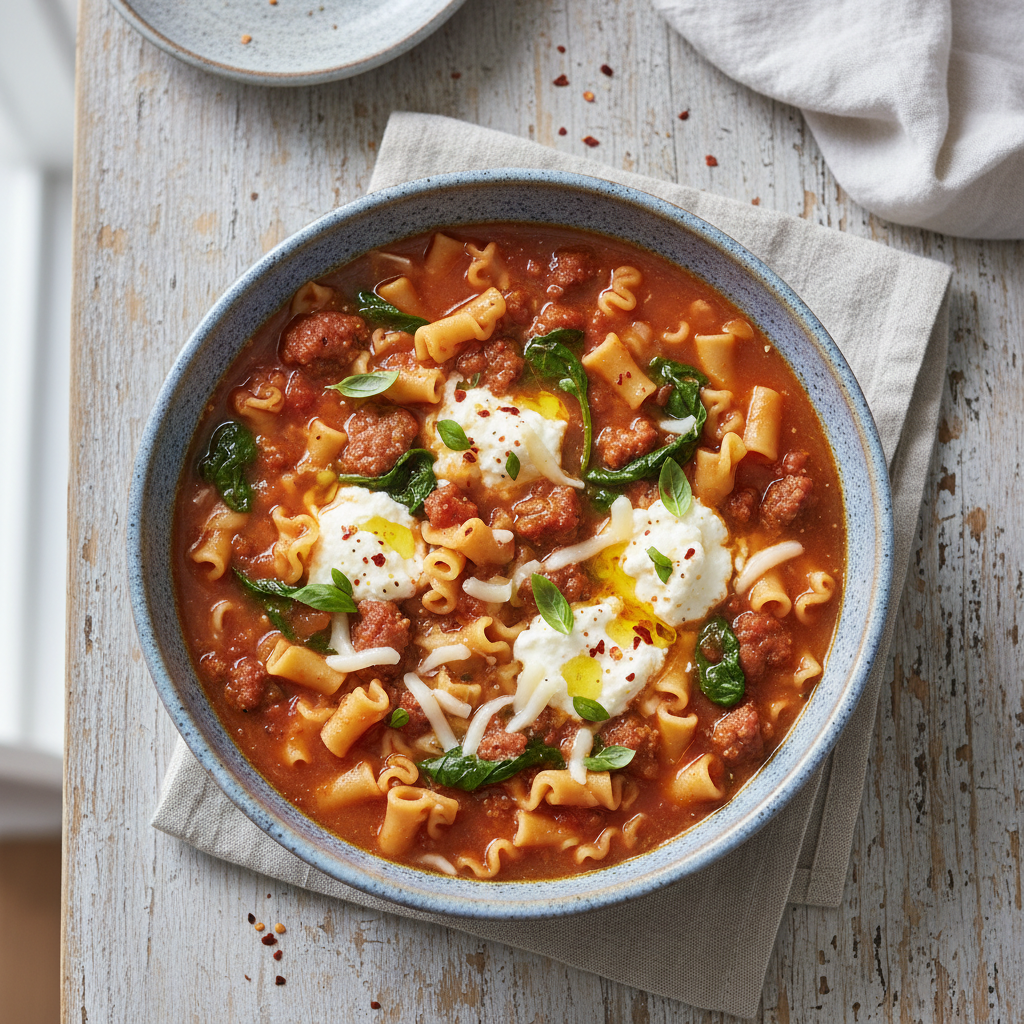 Hearty Sausage and Spinach Lasagna Soup