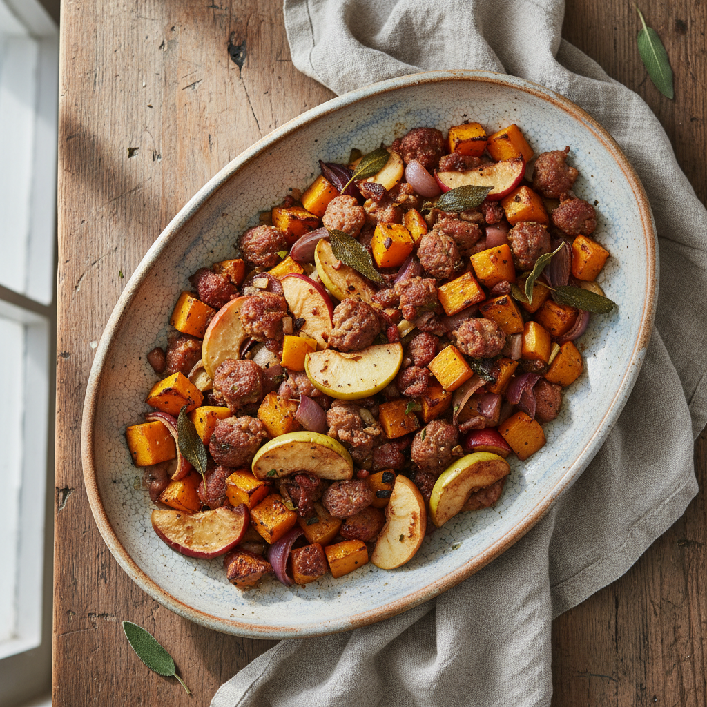 Hearty Sausage, Apple & Sage Bake