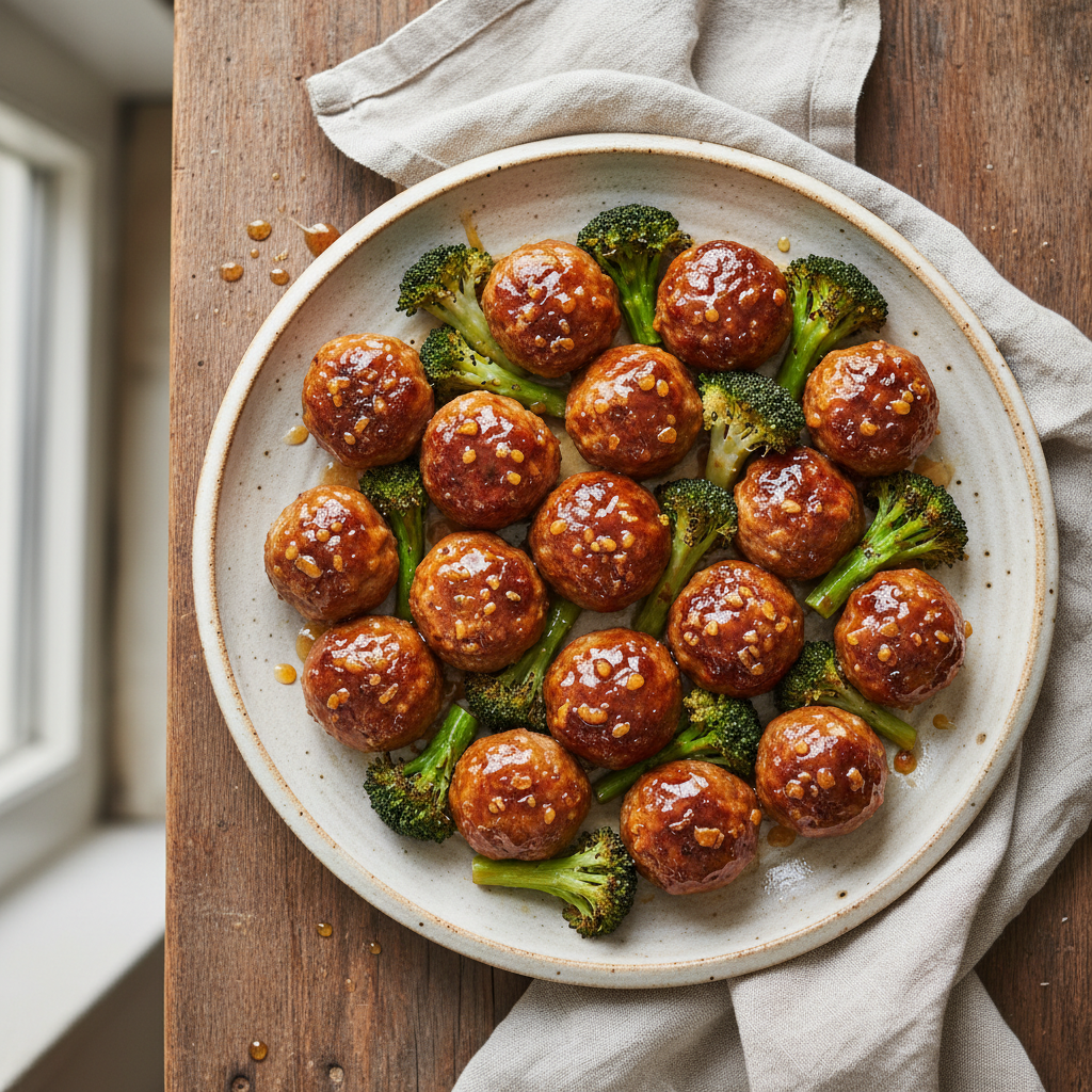 Honey Garlic Glazed Meatballs & Broccoli