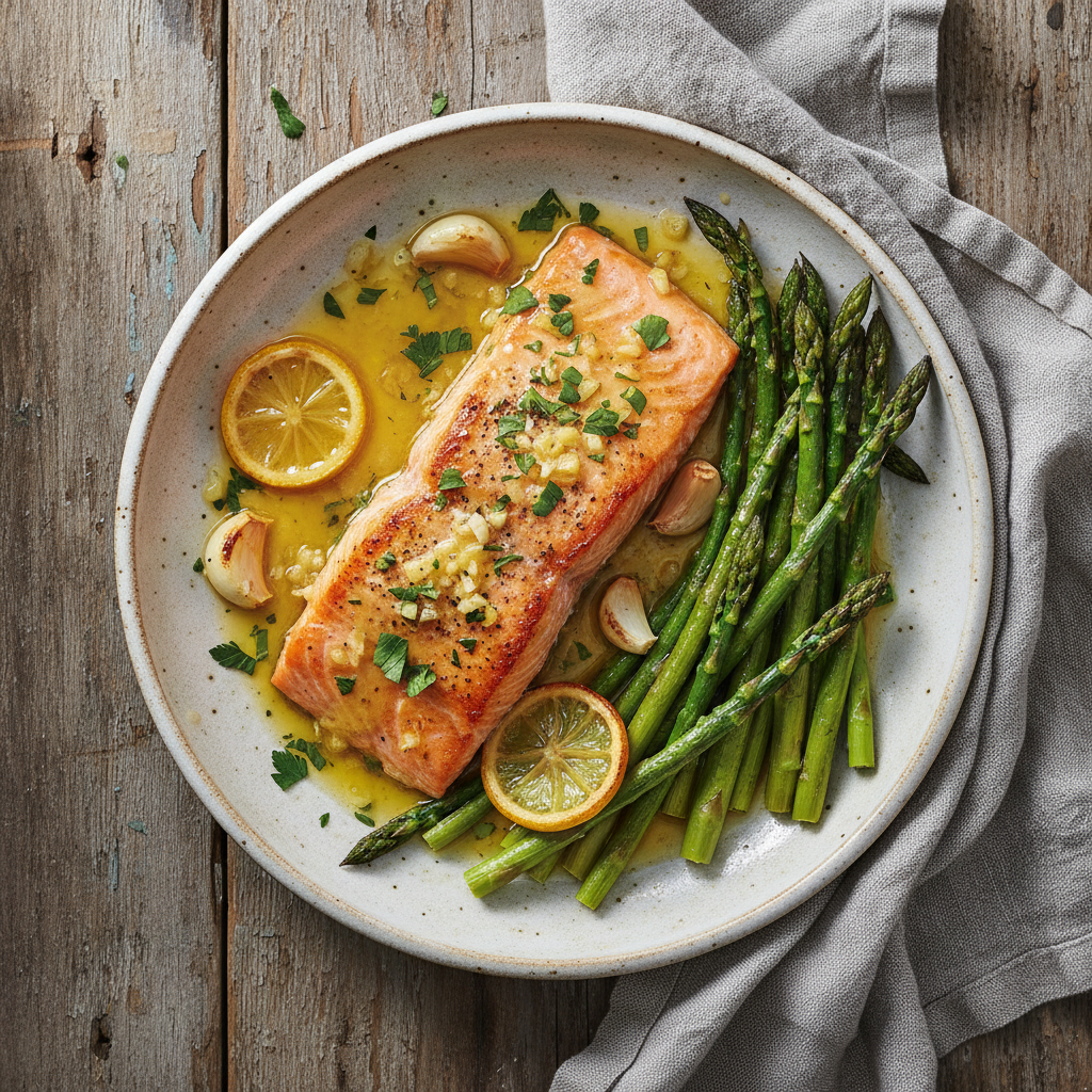 Lemon-Garlic Butter Salmon with Asparagus