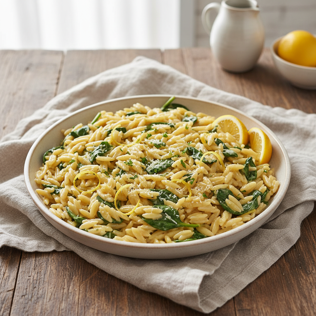 Lemon Parmesan Orzo with Spinach