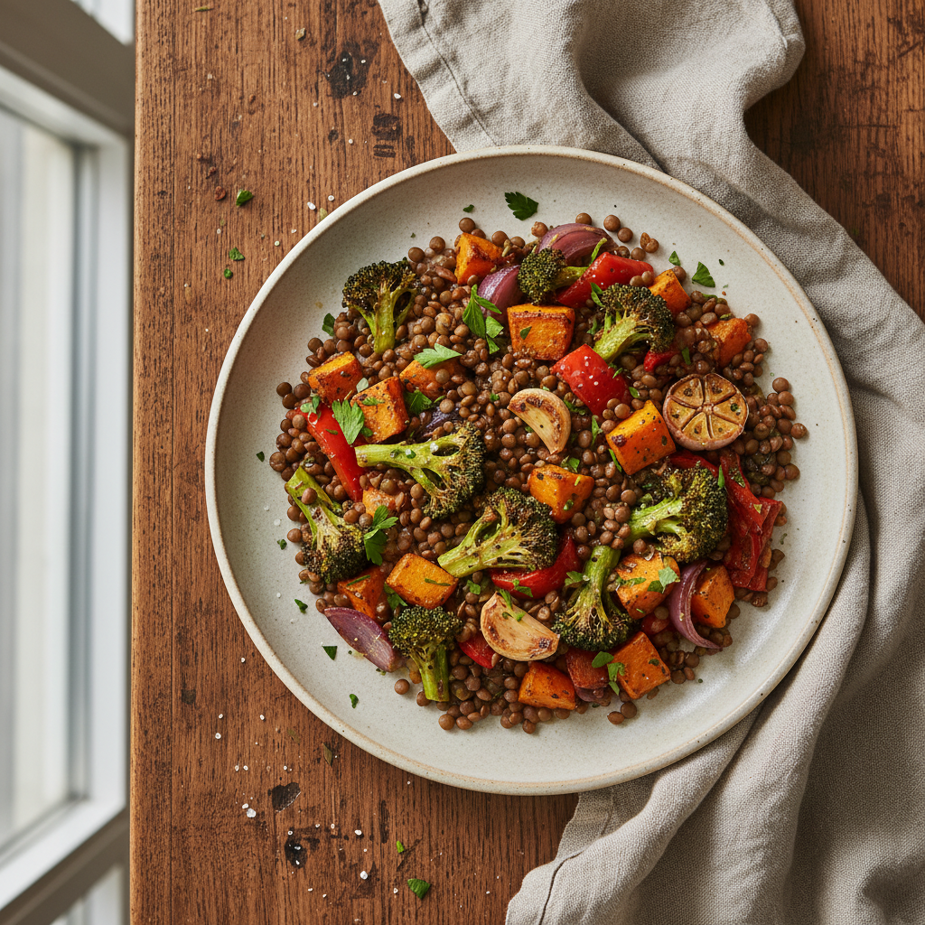 Lentil and Roasted Veggie Sheet Pan