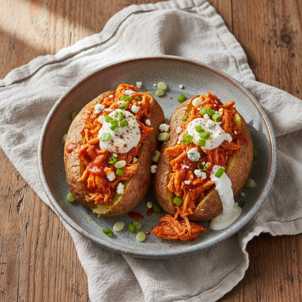 Loaded Buffalo Chicken Baked Potatoes