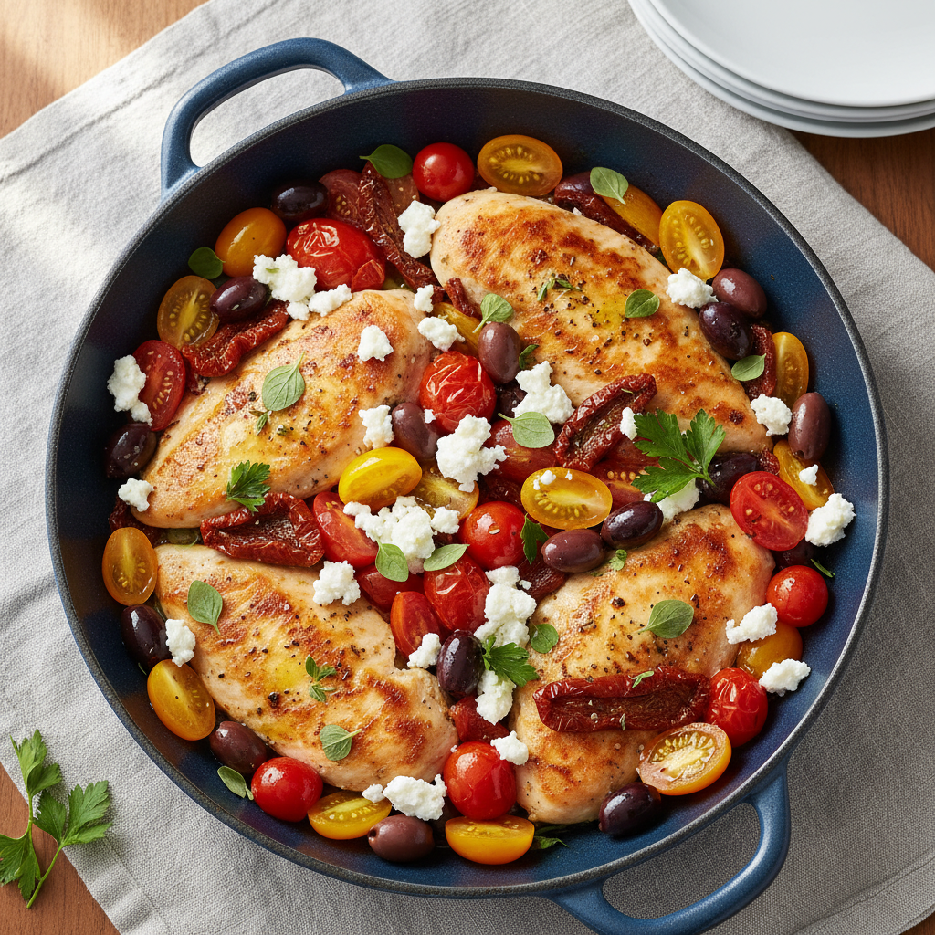 Mediterranean Chicken Skillet with Olives and Feta