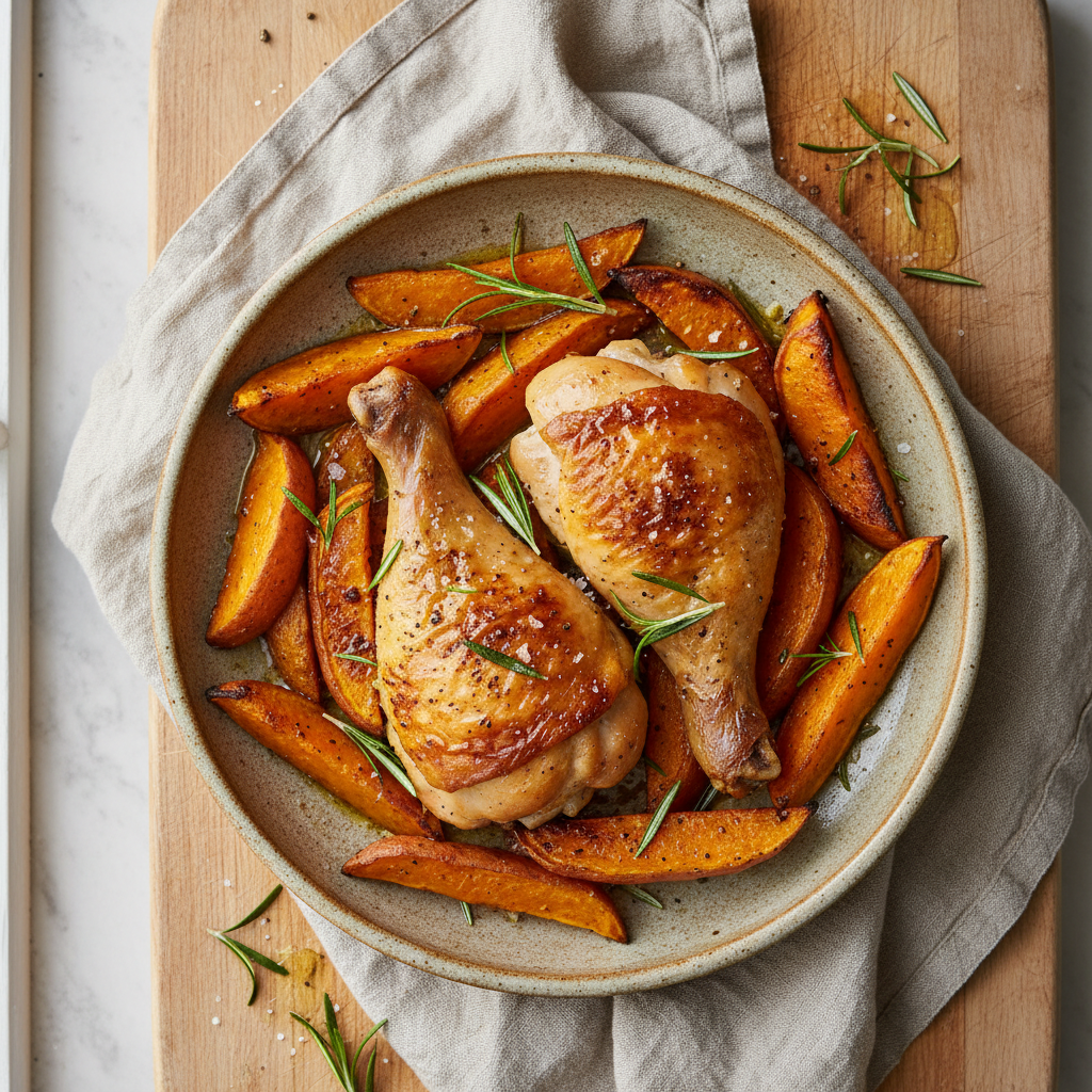 One-Pan Chicken & Sweet Potatoes with Rosemary